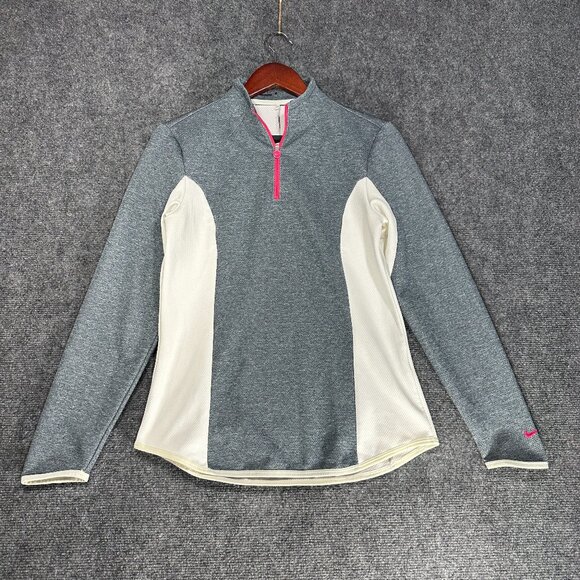 Nike Golf Top Womens Small  1/4 Zip  Tour Performance Dri Fit Gray White Pink - Picture 1 of 8